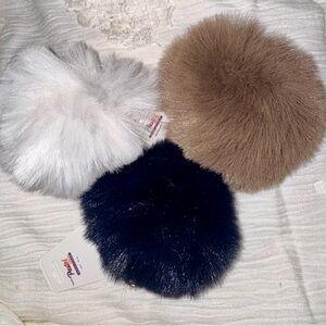 Faux Fur Pom Pom Set in White, Brown, and Black
